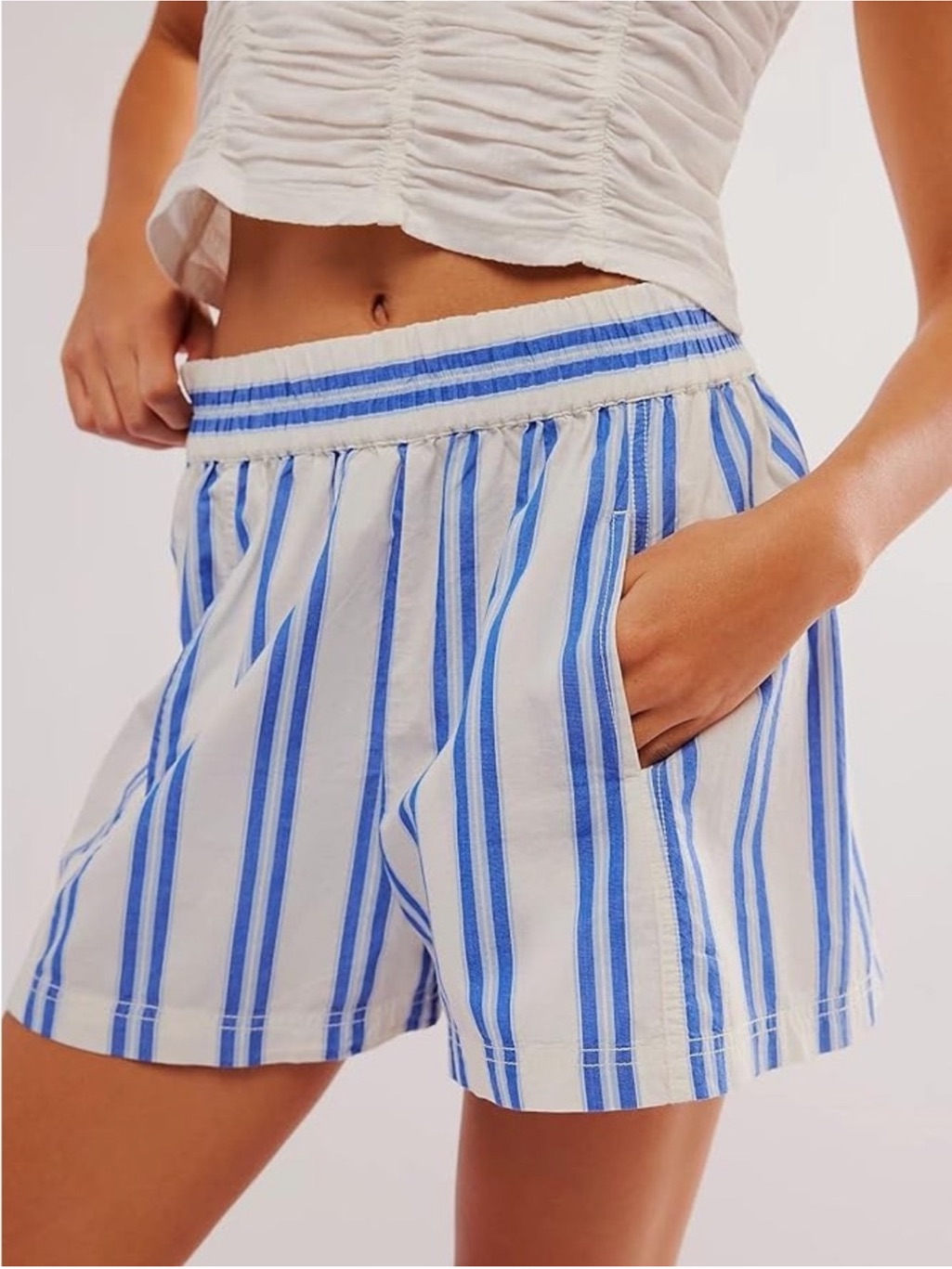 Free People Get Free Lightweight Cotton Blue & White Striped Shorts Size Xs
